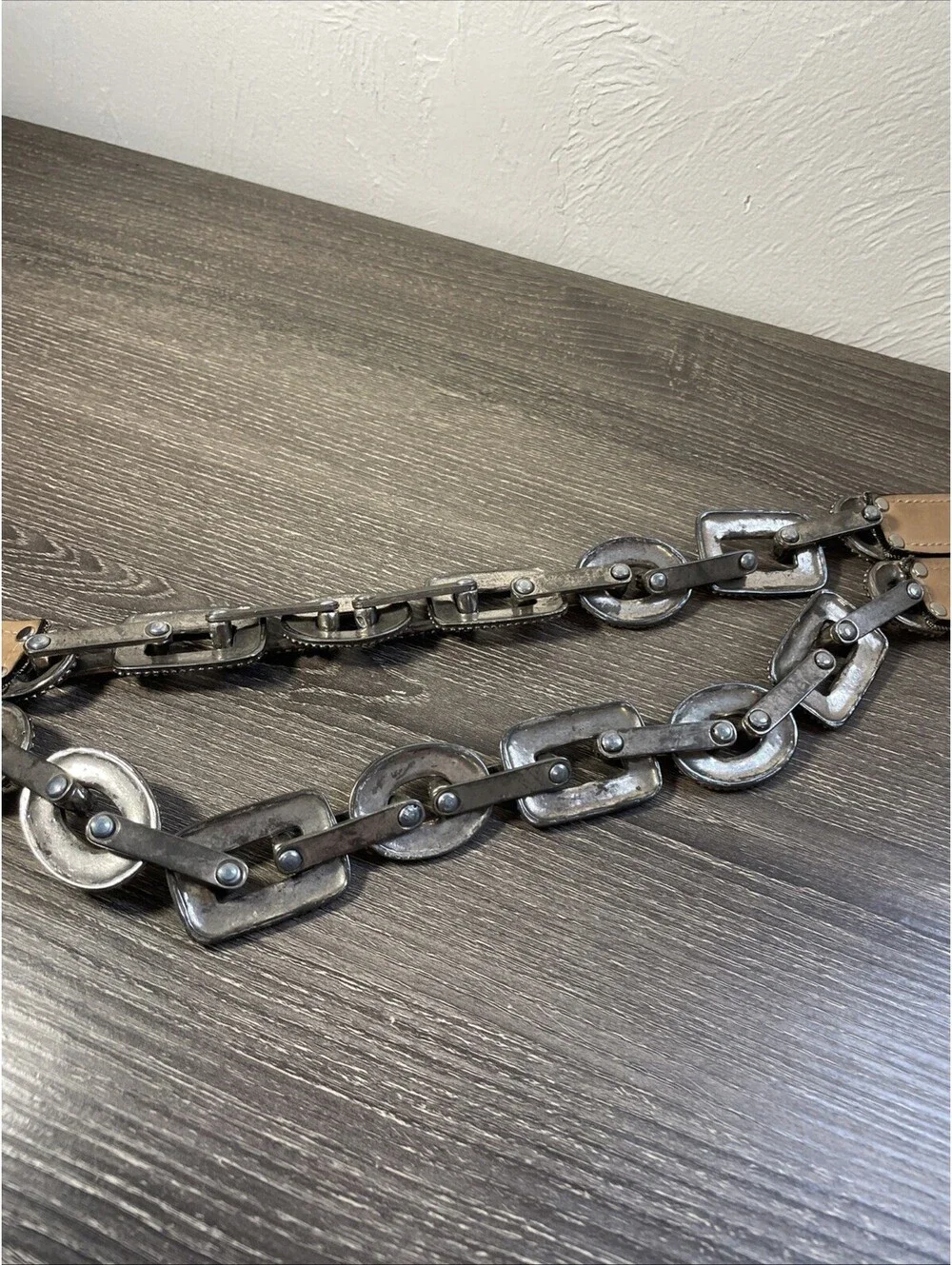 Streets Ahead Belt Vtg Silver Tone Metal Floral Mesh & Chain Links Leather 28-30